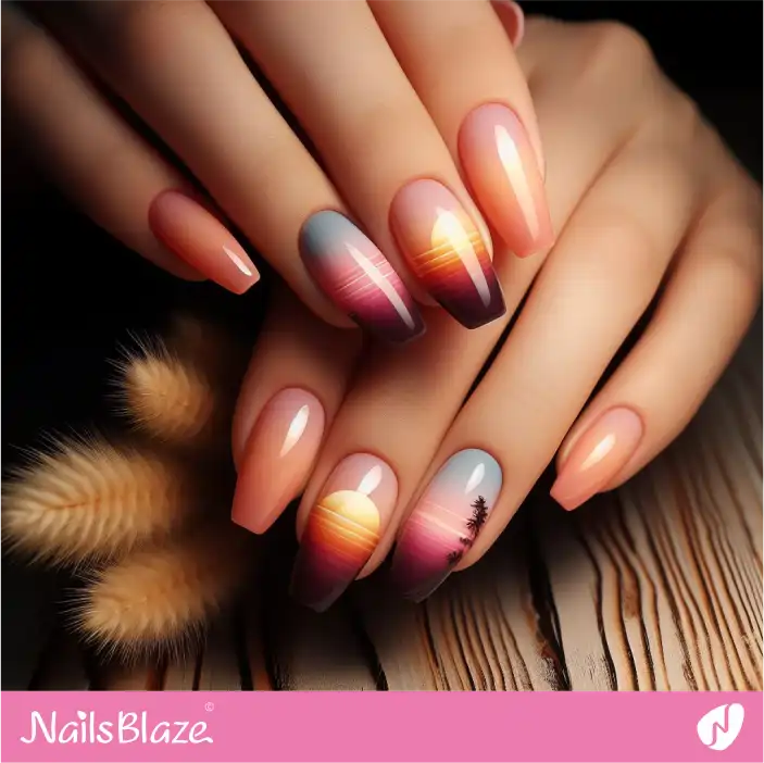 Glossy Tropical Ombre Sunset Nail Design| Tropical-NB-D-108